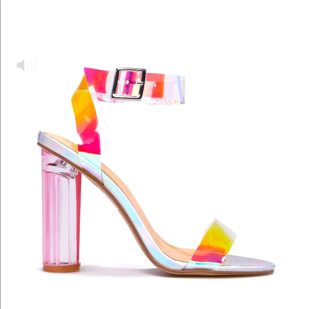 Metallic rainbow strappy high heels